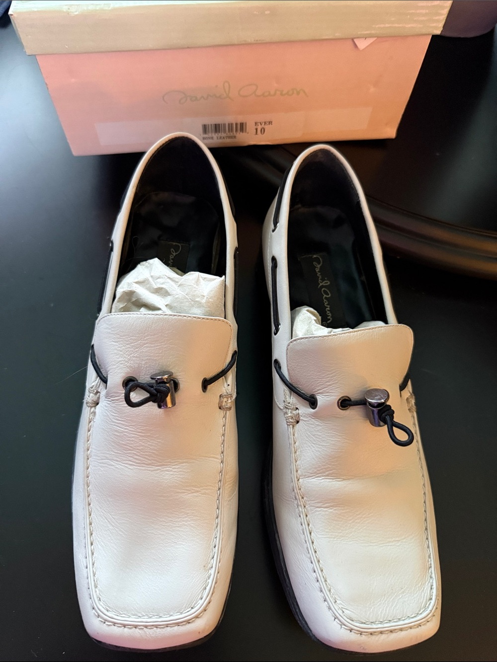 Bone leather with black cord loafer shoes
